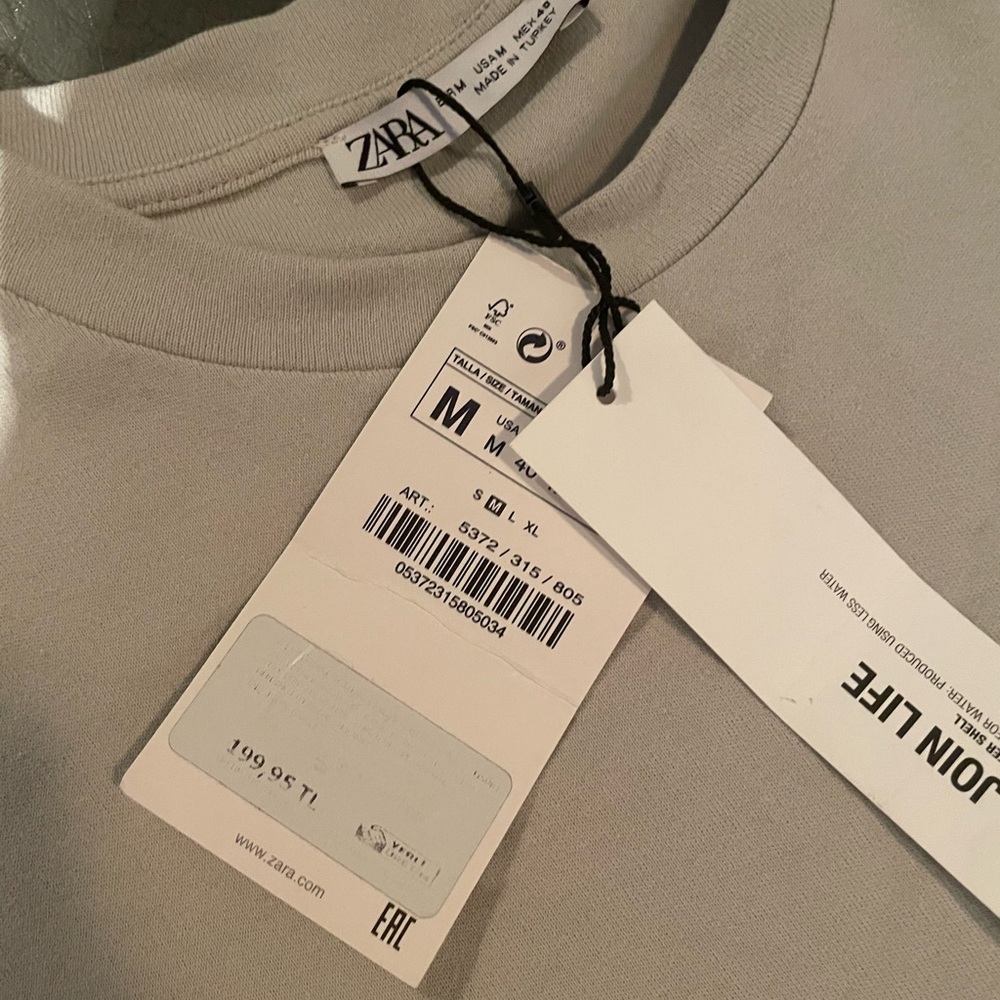 Zara Men's Cream Grey Short Sleeve Tee - Picture 4 of 4